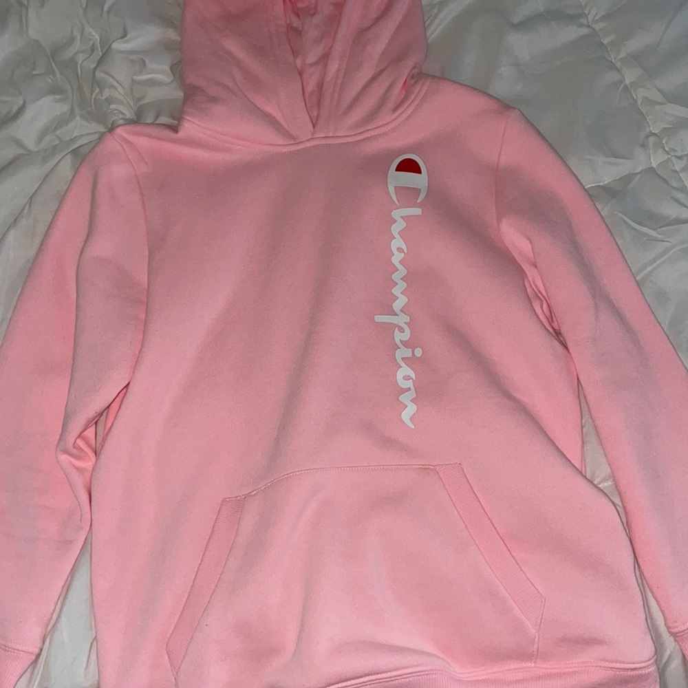 Pink champion pullover hoodie, size XL girls